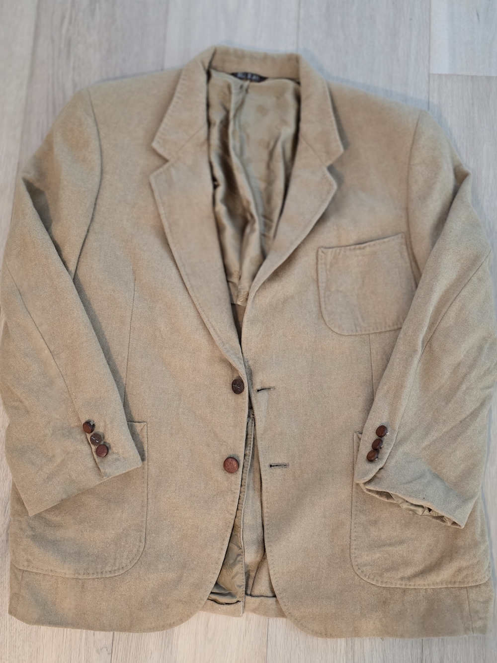 BILL BLASS Vintage Designer Men Real Camel Wool Tan Blazer Classic Sport Coat